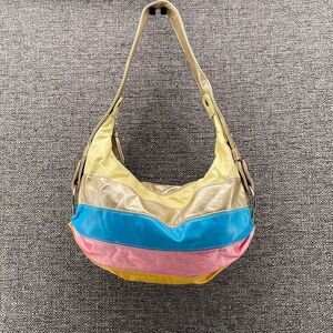 Vintage Shoulder Bag Medium Rainbow Vegan Leather Hobo Patchwork 80s‎ 90s Theme